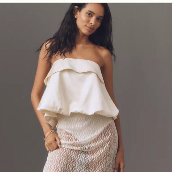 Mare Mare Linen Blend Silky Bubble Blouse ~ Ivory - Picture 2 of 5